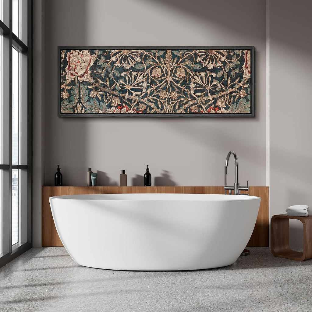 MUDECOR Large Framed Canvas Print Wall Art William Morris Style Floral Tapestry Vintage Botanical Pattern Antique Retro Ready to Hang Painting for Living Room Bedroom Multi-Sizes - 60'x20'