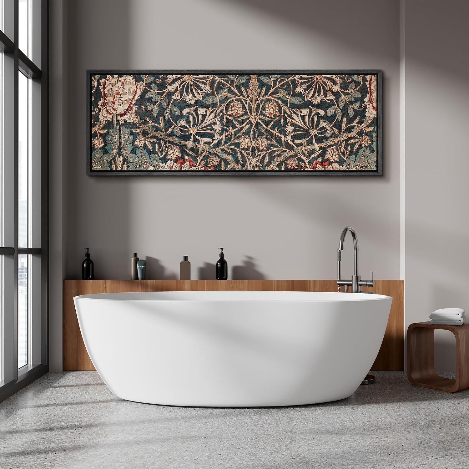 MUDECOR Large Framed Canvas Print Wall Art William Morris Style Floral Tapestry Vintage Botanical Pattern Antique Retro Ready to Hang Painting for Living Room Bedroom Multi-Sizes - 60'x20'