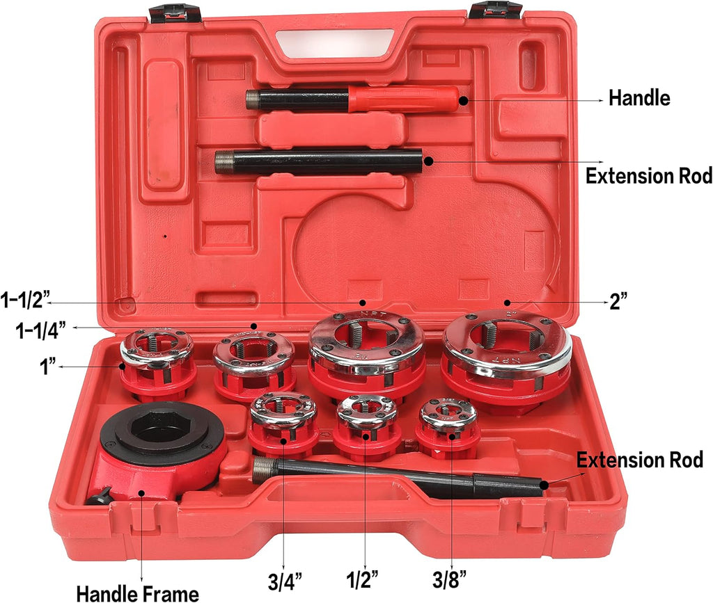 HFS(R Ratchet Pipe Threader Kit Ratcheting Pipe Threading Tool Set (7 dies 3/8', 1/2', 3/4',1', 1-1/4', 1-1/2', and 2')