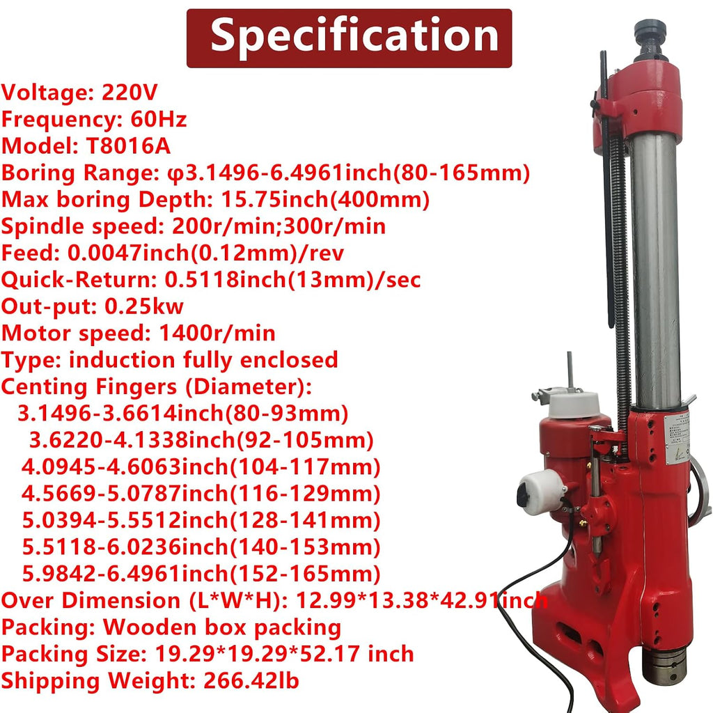 220V Cylinder Boring Machine Professional Engine Cylinder Repair Equipment with Boring Range 3.15-6.5 inch and Max Boring Depth 15.75inch for Motorcycle and Automobile Engine Cylinder