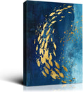 Denzoer Blue Ocean and shoal of Fish Abstract Wall Art Modern Canvas Prints with Solid Wood Frame Wall Pictures for Home Decoration, Ready to Hang - 36x46 inches