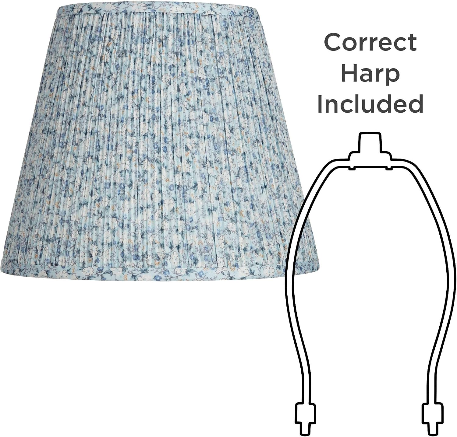 Set of 2 Hardback Pleat Empire Print Cottage Core Lamp Shades Blue Floral Medium 8' Top x 13' Bottom x 10.75' High x 11' Slant Spider with Replacement Harp and Finial Fitting - Springcrest