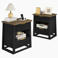 HIFYOBRO Fluted End Table Set of 2 with Charging Station and Motion Sensor Light, Modern Black Side Tables with 2 Drawers and Storage Shelf for Living Room, Bedroom, Guest Room