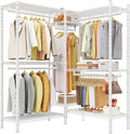Raybee Clothes Rack, Clothing Racks for Hanging Clothes, L Shaped Clothing Rack for Corner 900LBS Heavy Duty Clothes Rack Garment Rack 74.5' W X 18' D X 77' H, White