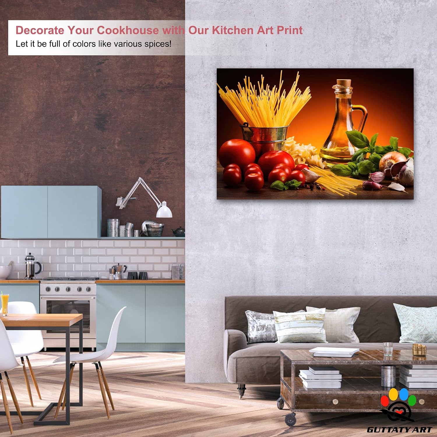 Kitchen Wall Decor Canvas Art, Colorful Ingredient Vegetable and Fruit Canvas Print for Dining Room Decor, Vintage Condiment Picture Kitchen Framed Painting for Restaurant Decor (32x48 Inches)