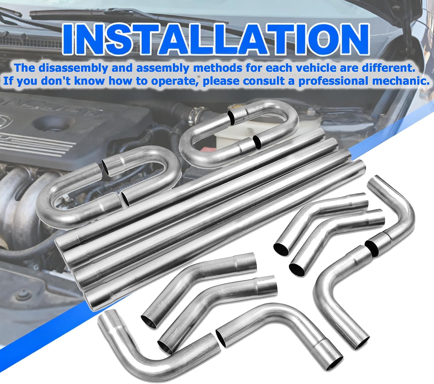 16x Mid Steel 3 Inch Custom Exhaust Pipe Kit 16 Gauge Custom Straight & U Bend & 45 & 90 Degree Mandrel