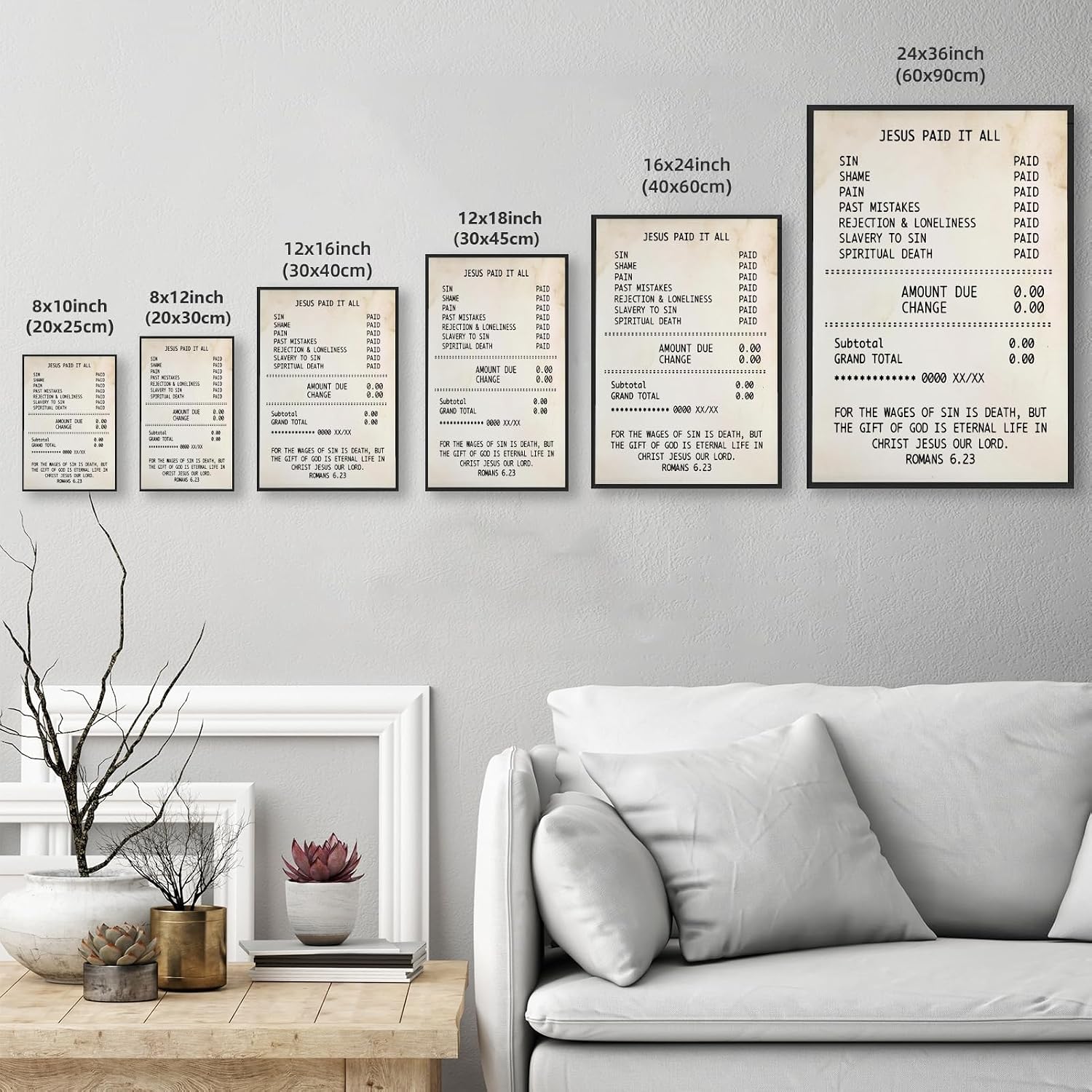 Vintage Christian Wall Art Print Jesus Paid It All Scripture Canvas Poster Inspirational Bible Verse Romans 6:23 Religious Gift Wall Decor for Home Church Prayer Room 24x36inch Aluminum Framed