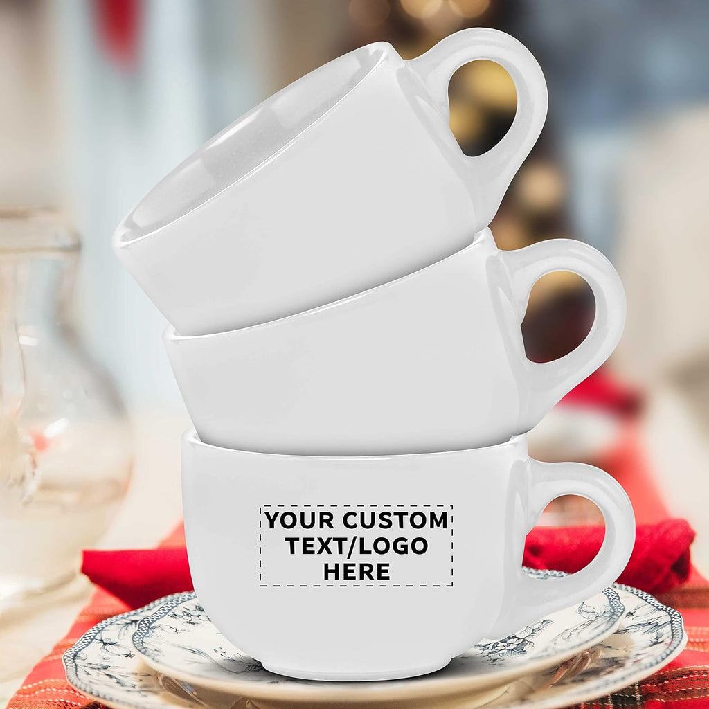 Custom Ceramic Cappuccino Mugs 18 oz. Set of 100, Personalized Bulk Pack - Perfect for Coffee, Tea, Espresso, Hot Cocoa, Other Beverages - White