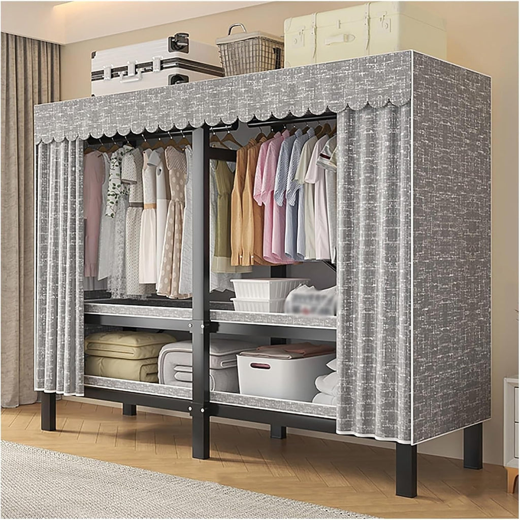 Foldable Clothe Rack with Cover, Portable Wardrobe Closet for Bedroom, Garment Rack for Hanging Clothes, Organizer Storage Closet for Bedroom(Grey2,127cm/50inch)