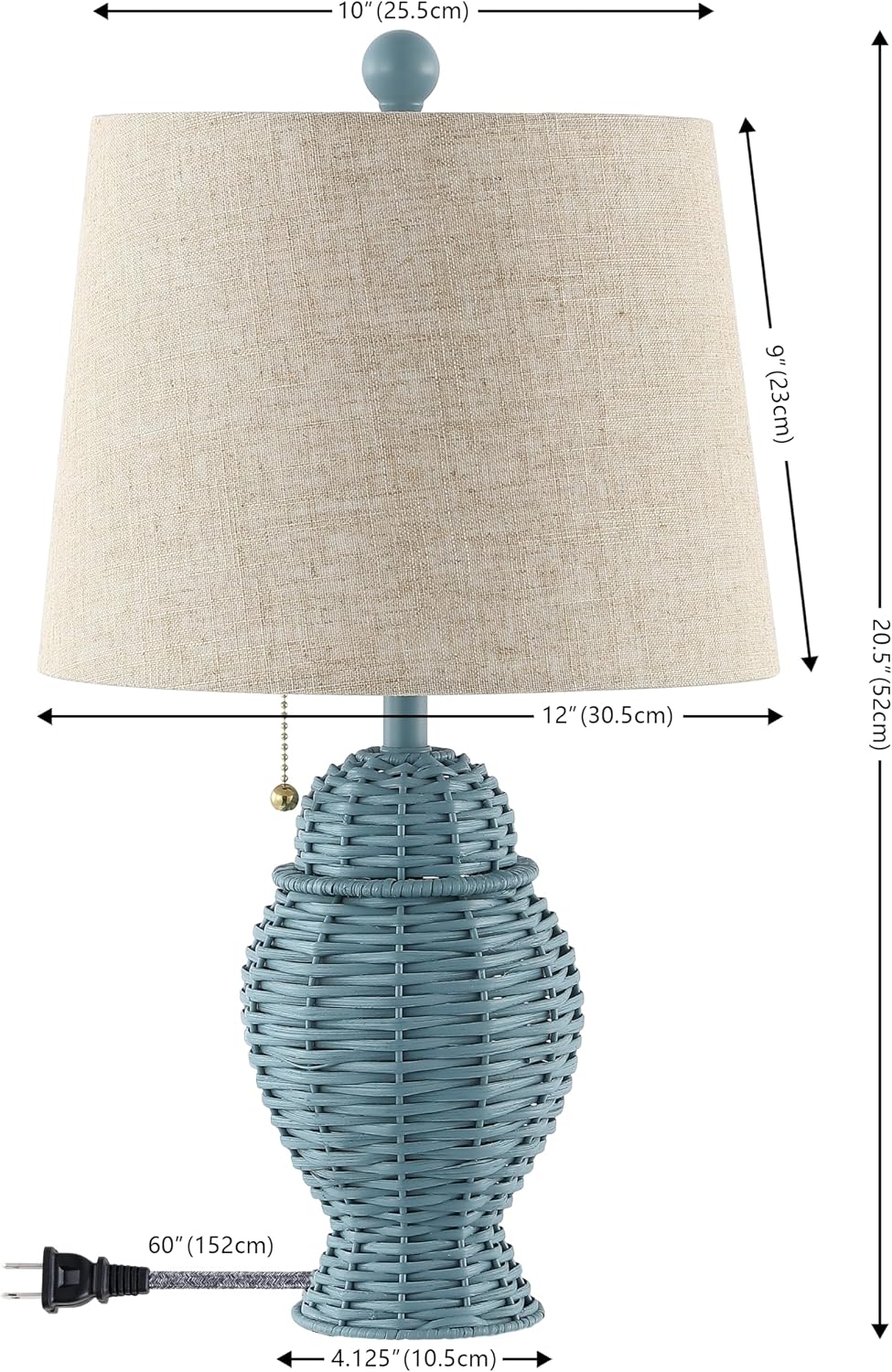 JONATHAN Y 20.5' Blue Wicker Table Lamp Set of 2, Bohemian Rustic Farmhouse Bedside Lamps for Living Room, Nightstand Desk Lamps with Beige Linen Shade, LED Bulbs Included (JYL4041B-SET2)