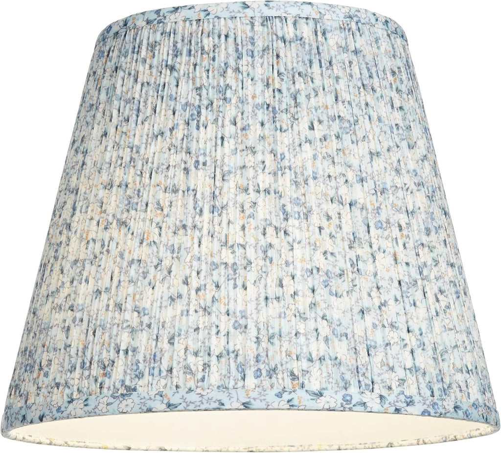 Set of 2 Hardback Pleat Empire Print Cottage Core Lamp Shades Blue Floral Medium 8' Top x 13' Bottom x 10.75' High x 11' Slant Spider with Replacement Harp and Finial Fitting - Springcrest