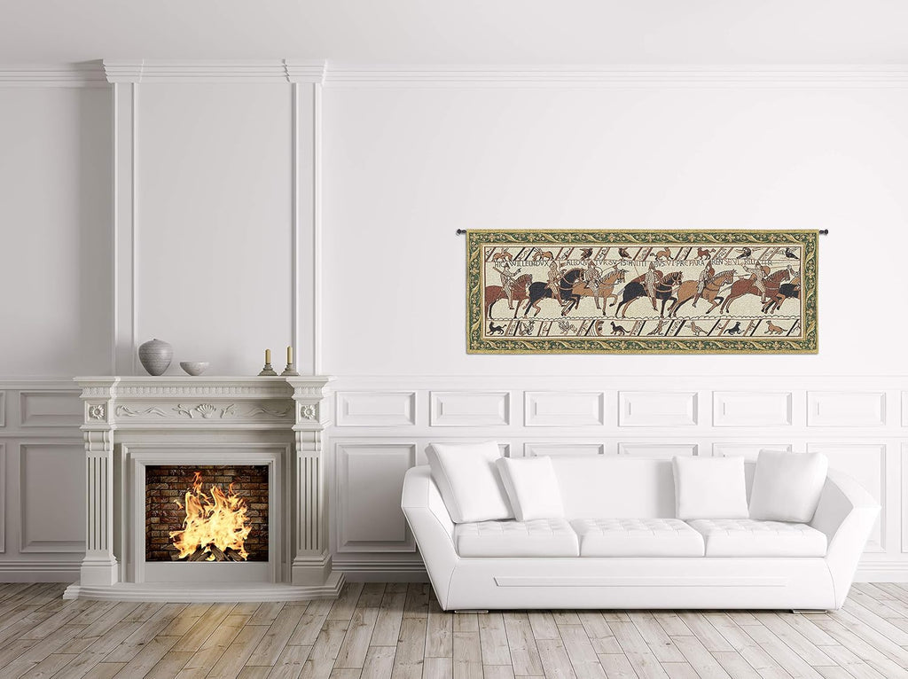 Bayeux Tapestry Historic Masterwork of Norman Conquest of England | Woven Tapestry Wall Art Hanging | Historic Artwork with Border | 100% Cotton USA Size 76x27