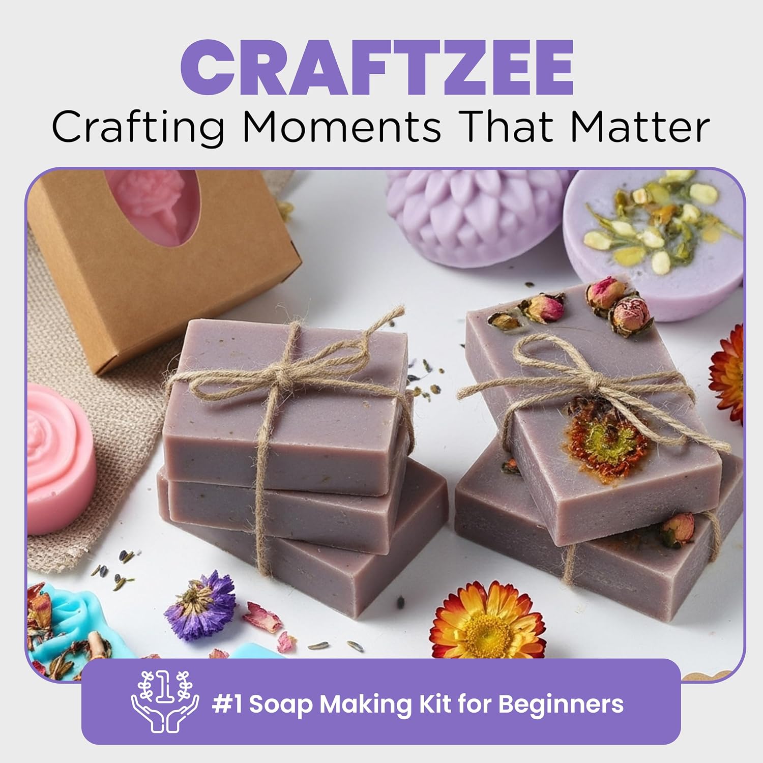 CraftZee 𝗦𝗨𝗣𝗘𝗥 𝗗𝗘𝗟𝗨𝗫𝗘 Soap Making Kit - All-in-One Soap Making Supplies with 6lbs Soap Base, 8 Dyes, 8 Essential Oils, Silicone Molds, Cutters, All Essential Tools & Instructions