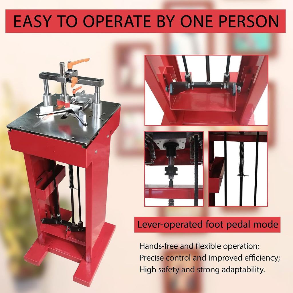 HayWHNKN Manual Picture Framing Machine Iron Foot Pedal V-Nailer, Wood Corner Frame Joiner for Picture Frames 7-15mm V-Nails (Frame Width 6-150mm/Thickness 6-100mm) for Family or Small Workshops