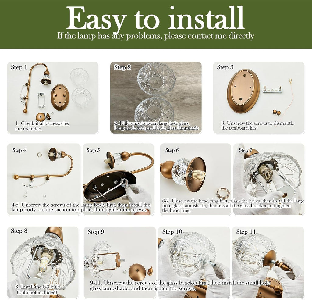 Piepooye Vintage Gold Wall Sconce Set of Two Mid Century Brushed Brass with Glass Globe Shade Vanity Light Indoor G9 Bulb Wall Light for Bathroom Farmhouse Bedroom Living Room Hallway