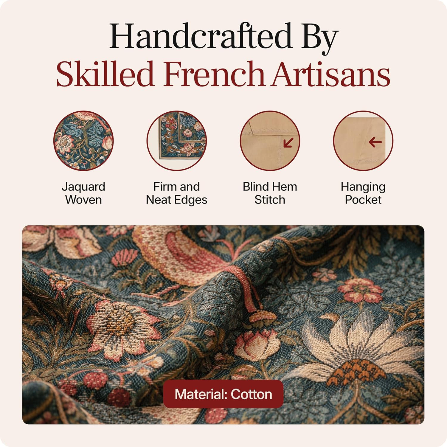 Charlotte Home Furnishings Inc French Boho Tapestry Wall Hanging 26 x 19 in, Birds Face to Face Wall Tapestry decor for Living Room Home Decor, European Cotton Jacquard Woven