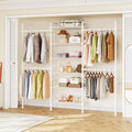 ONBRILL H3 Expandable Wall Mounted Closet System, 5.4FT-8.1FT Closet Organizer with 4 Telescopic Rods & 6 Wire Shelves, Industrial Pipe Clothing Rack for Walk-in & Reach-in Closet (White)