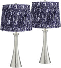 360 Lighting Karl 27 1/2' Tall Modern Table Lamps Set of 2 USB Port AC Power Outlet Silver Brushed Nickel Finish Metal Deep Blue Shade Living Room Charging Bedroom Bedside Nightstand House Office