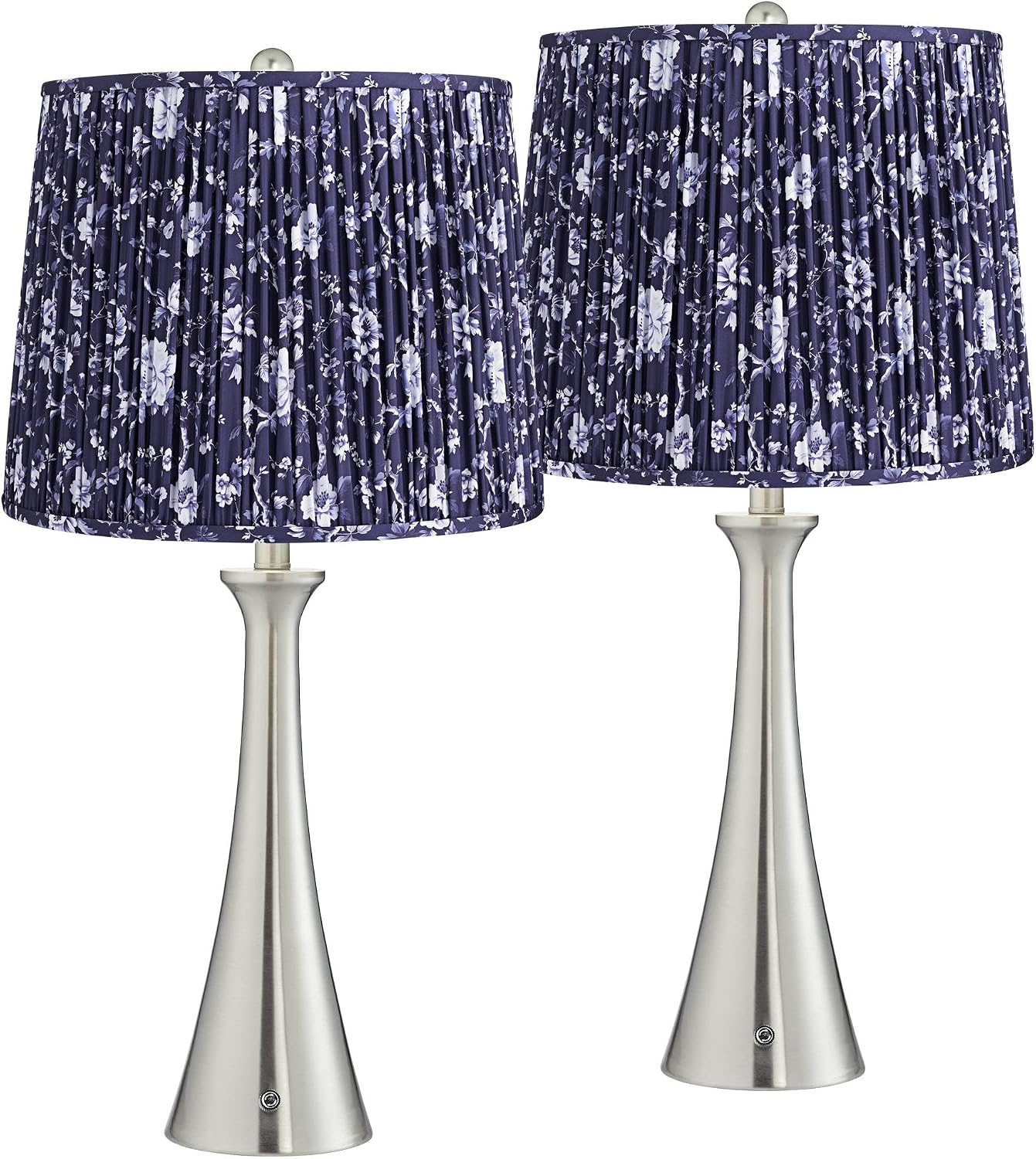 360 Lighting Karl 27 1/2' Tall Modern Table Lamps Set of 2 USB Port AC Power Outlet Silver Brushed Nickel Finish Metal Deep Blue Shade Living Room Charging Bedroom Bedside Nightstand House Office
