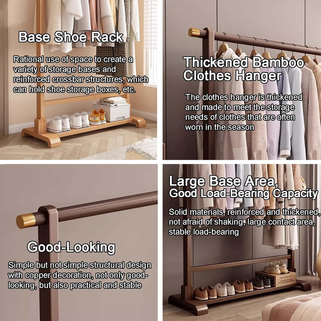 Bamboo Clothes Rack, Garment Rack with Shelf, Clothing Rack for Hanging Clothes, Coats, Skirts, Shoes, Bags, Easy Assembly(Brown,80cm/31.5in)