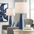 Color + Plus Leo 29 1/2' Tall Modern Coastal End Table Lamps Set of 2 Naval Blue Finish Glass Fabric White Shade Living Room Bedroom Bedside Nightstand House Office Family Reading Kitchen Entryway