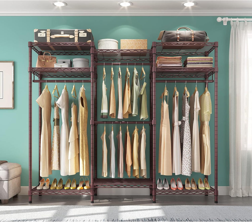 VIPEK V5i Garment Rack Heavy Duty Clothes Rack, Portable Closet Wardrobe Bedroom Armoires Freestanding Clothing Rack with 8 Adjustable Shelves & 4 Hang Rods, 68.9' L x 15.7' W x 76.4' H, Bronze