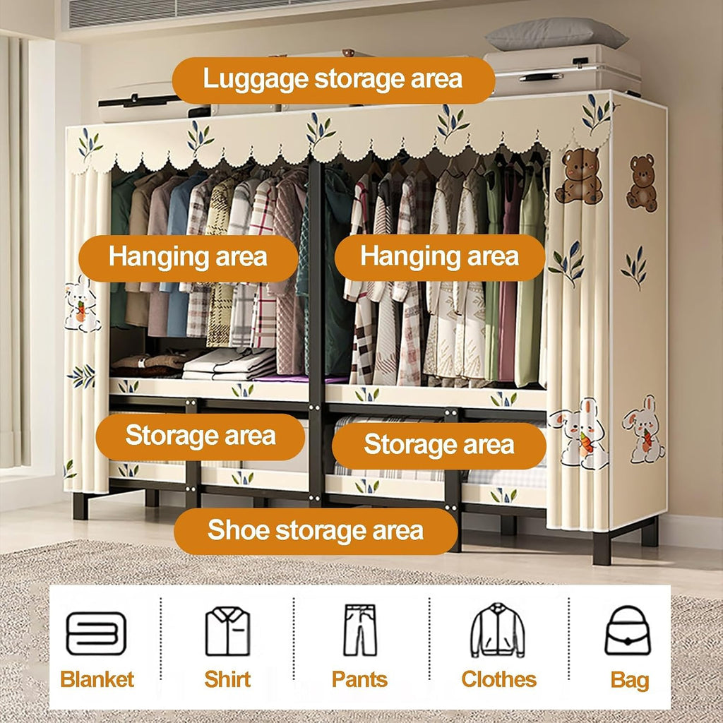 Foldable Closet Wardrobe, Heavy Duty Metal Clothing Rack, Portable Clothes Rack With Cover, Metal Closet Organizer, Armoire Storage Garment Racks For Hanging Clothes(70x170x50cm)