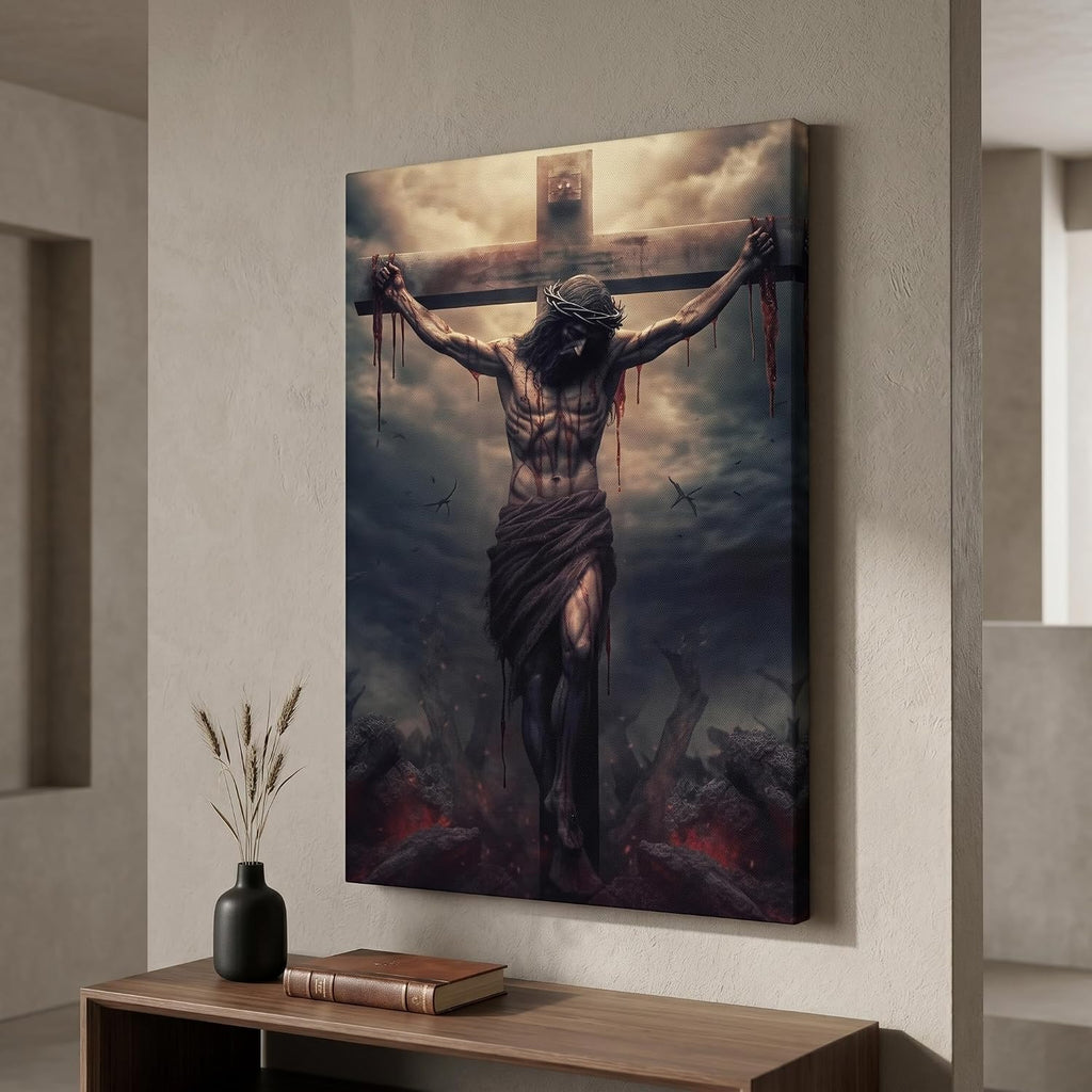 ANRUOXI Christian Wall Art, Picture of Jesus Crucifixion Canvas Prints Christian Religious Canvas Wall Decoration, Death of Jesus Poster Printing Living Room Painting Bedroom Church Decor 32'Wx48'H Inch
