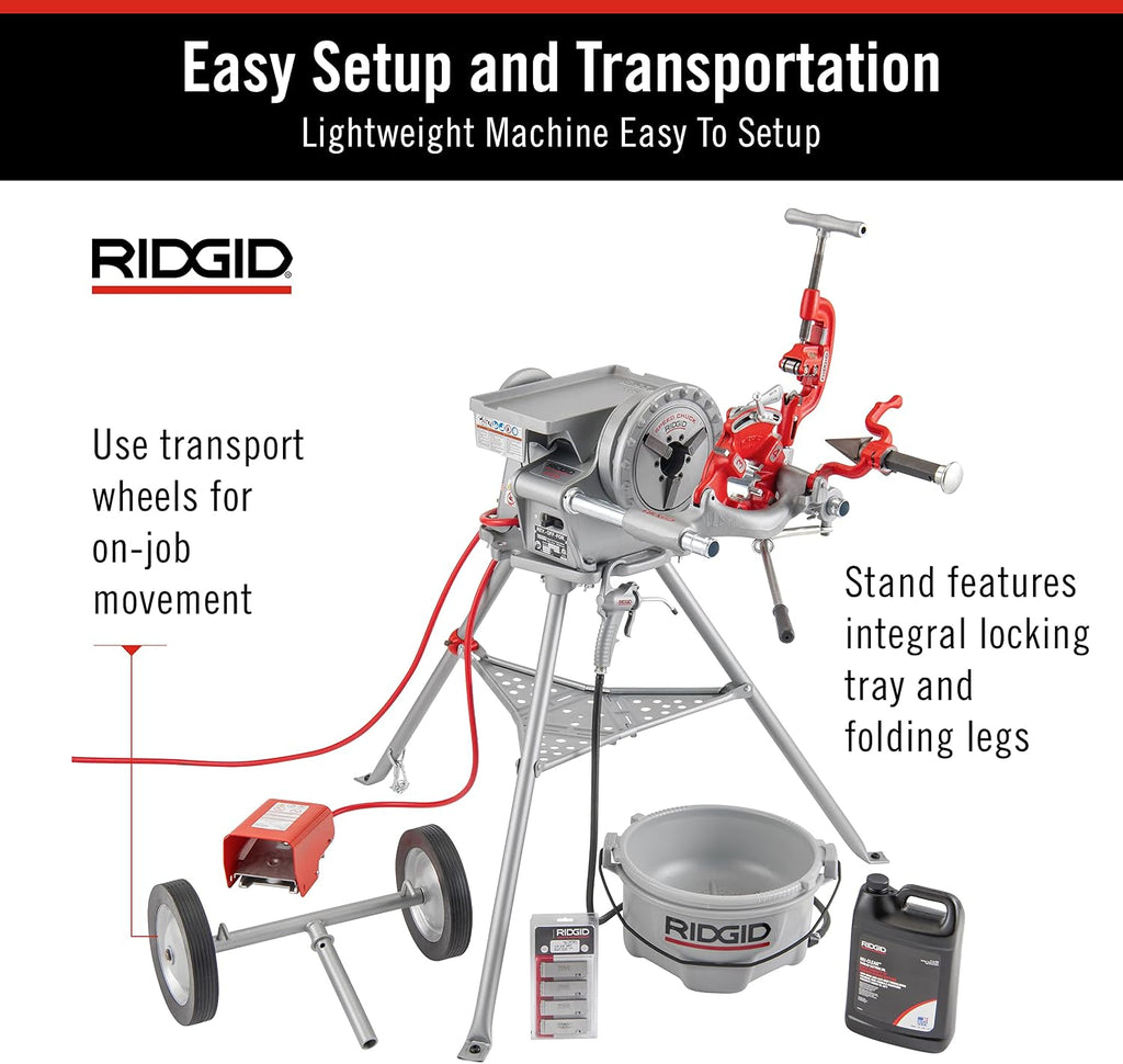 RIDGID 15682 Model 300 Power Drive Complete, 38 RPM Pipe Threading Machine with 1/2-Inch to 3/4-Inch, 1-Inch to 2-Inch Universal Alloy Threading Die Heads, Oiler