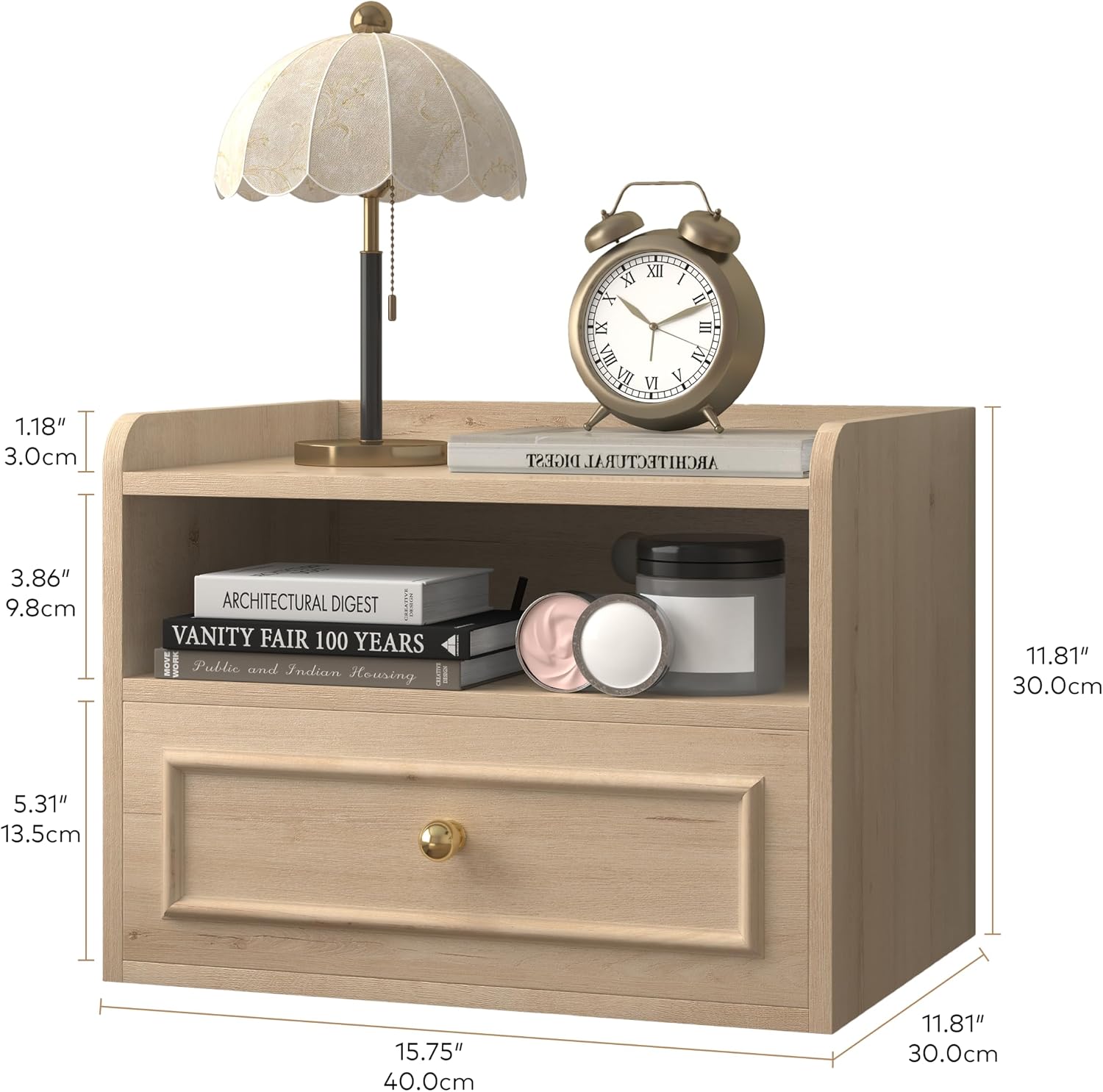 Floating Nightstand with Charging Station Set of 2, Modern Wall Mounted Bedside Tables with Drawer & Open Shelf, Modern Hanging Table with USB & Type C Ports for Bedroom, Small Spaces (White Oak)