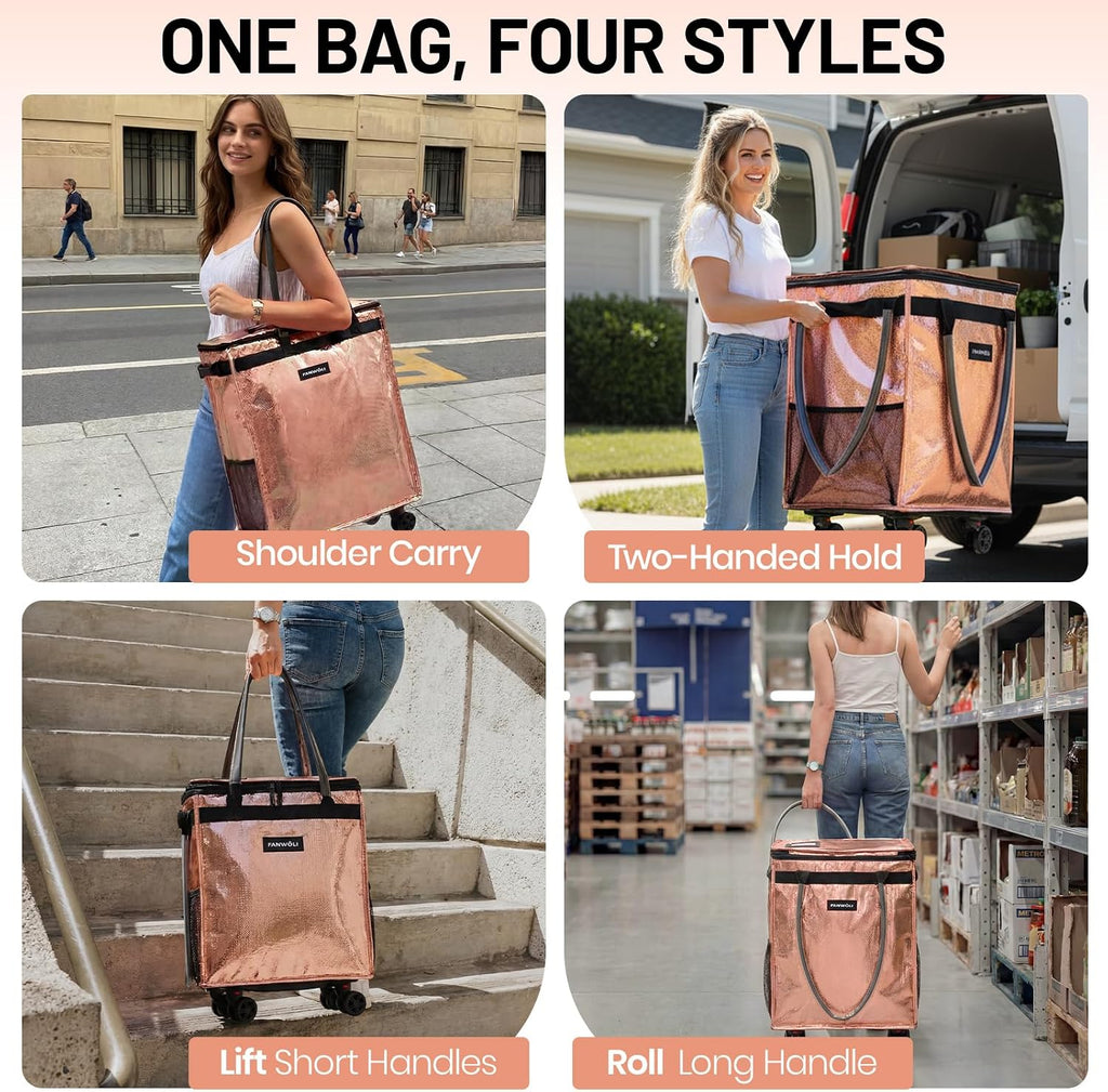Fanwoli Dancer's Mobile Combo:80L Reusable Grocery Bag on Wheels + 23' Dance Bag with Garment Rack|Upgrade Stability, Simplify Your Move| Ideal for Competitions, Rehearsals & Daily Errands