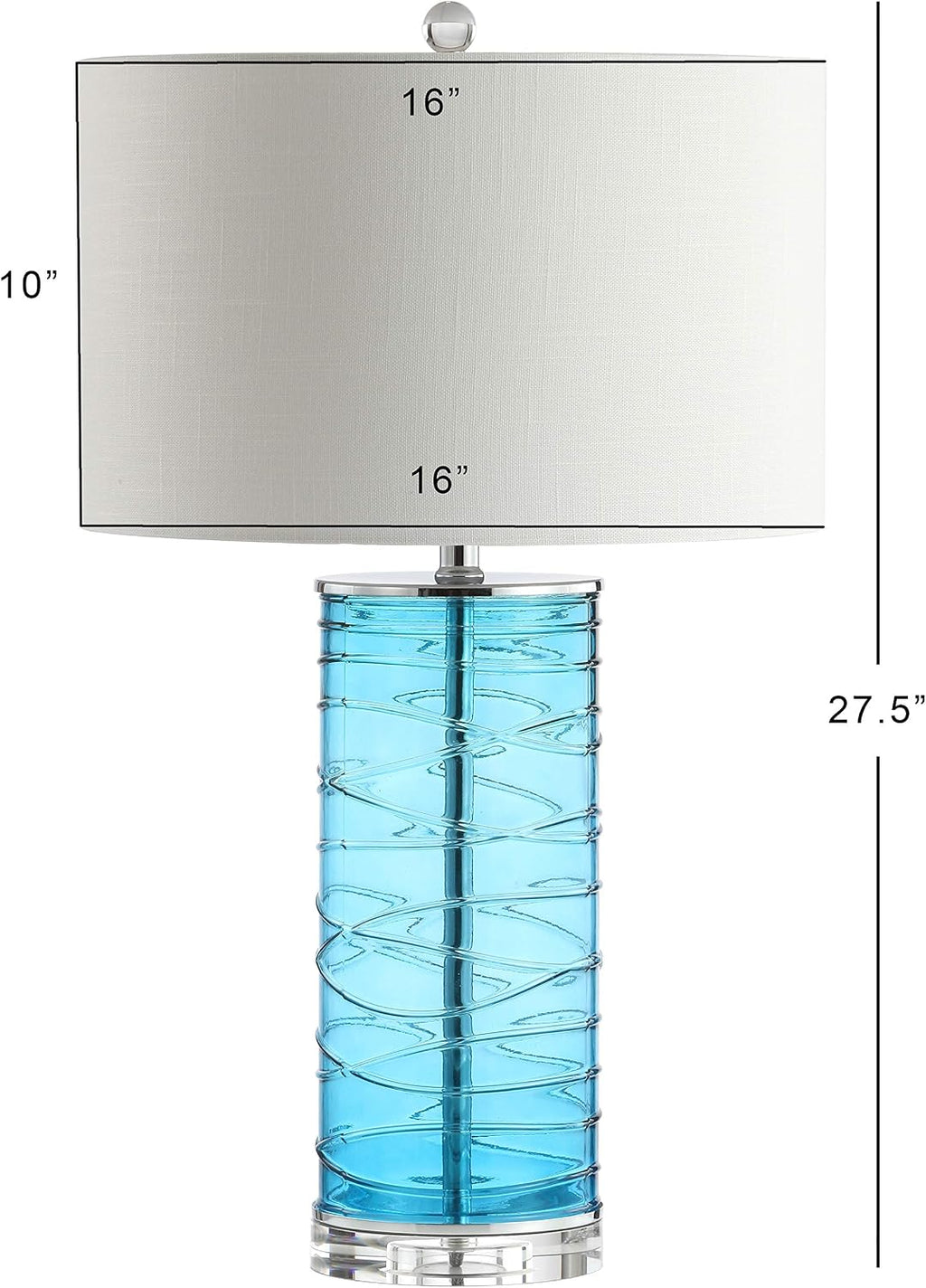 Eyely EYL4016A-SET2 Aria 27.5' Modern Fused Glass Cylinder LED Table Lamp for Reading Room, Living Room, Office, Bedroom, Transitional, Coastal, Glam, Turquoise (Set of 2)
