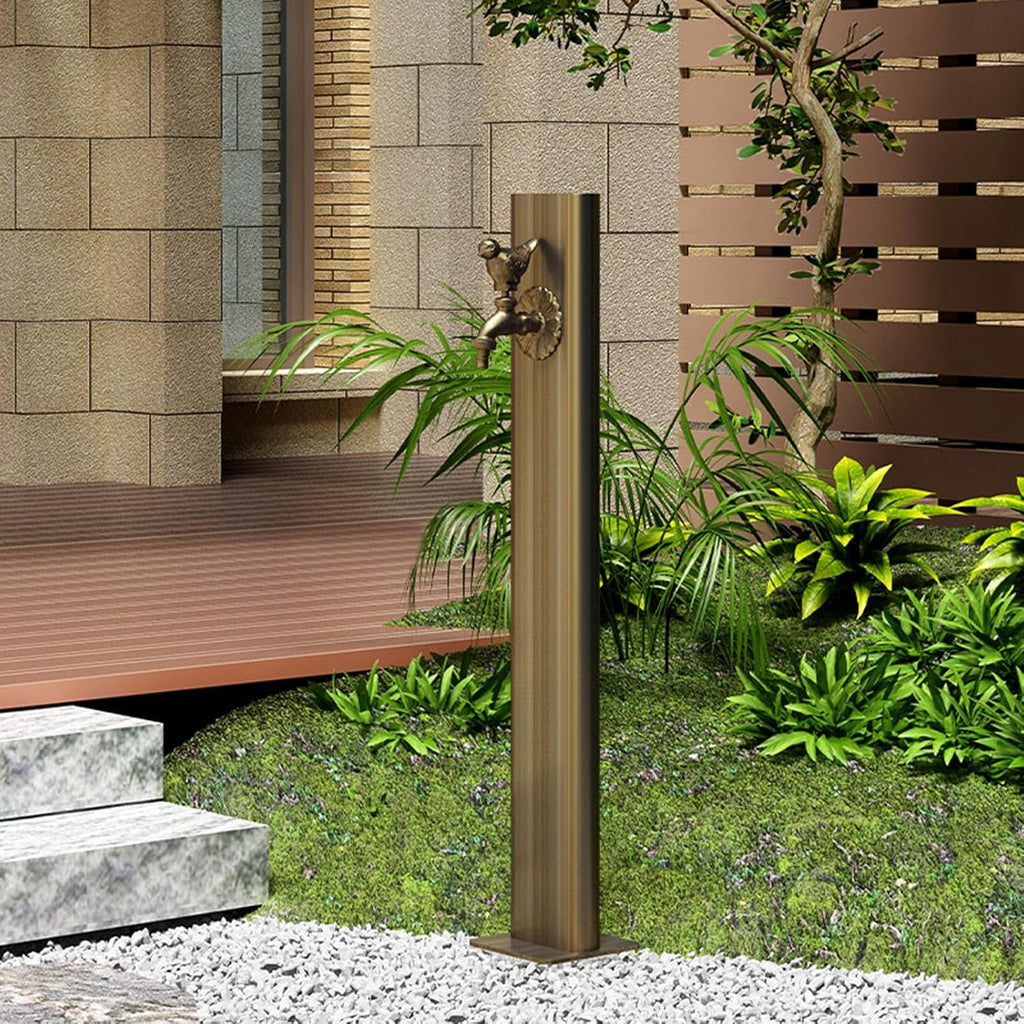 Floor Mounted Faucet Outdoor Water Pipe Vertical Fountain Irrigation Column,Garden Water Column with Faucet Winter Anti Freeze Spray Gun Hose Holder Birds Taps and Stainless Steel Pillar for