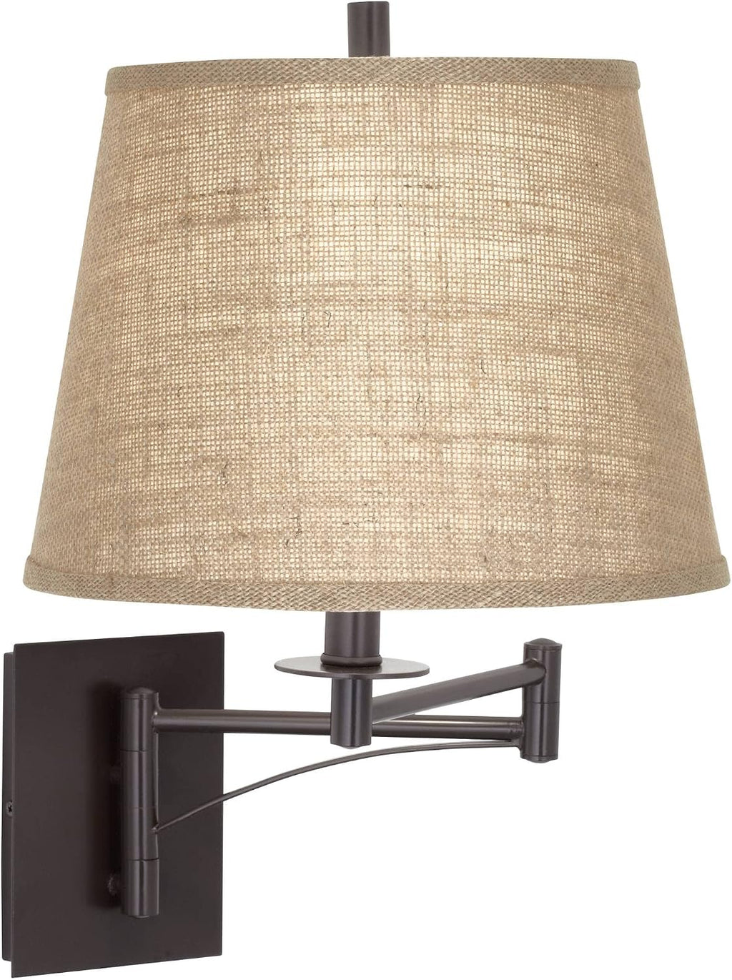 Franklin Iron Works Brinly Farmhouse Rustic Swing Arm Wall Lamps Set of 2 Matte Brown Metal Plug-in 12' Fixture Burlap Hardback Drum Shade for Bedroom Bedside Living Room Hallway Reading