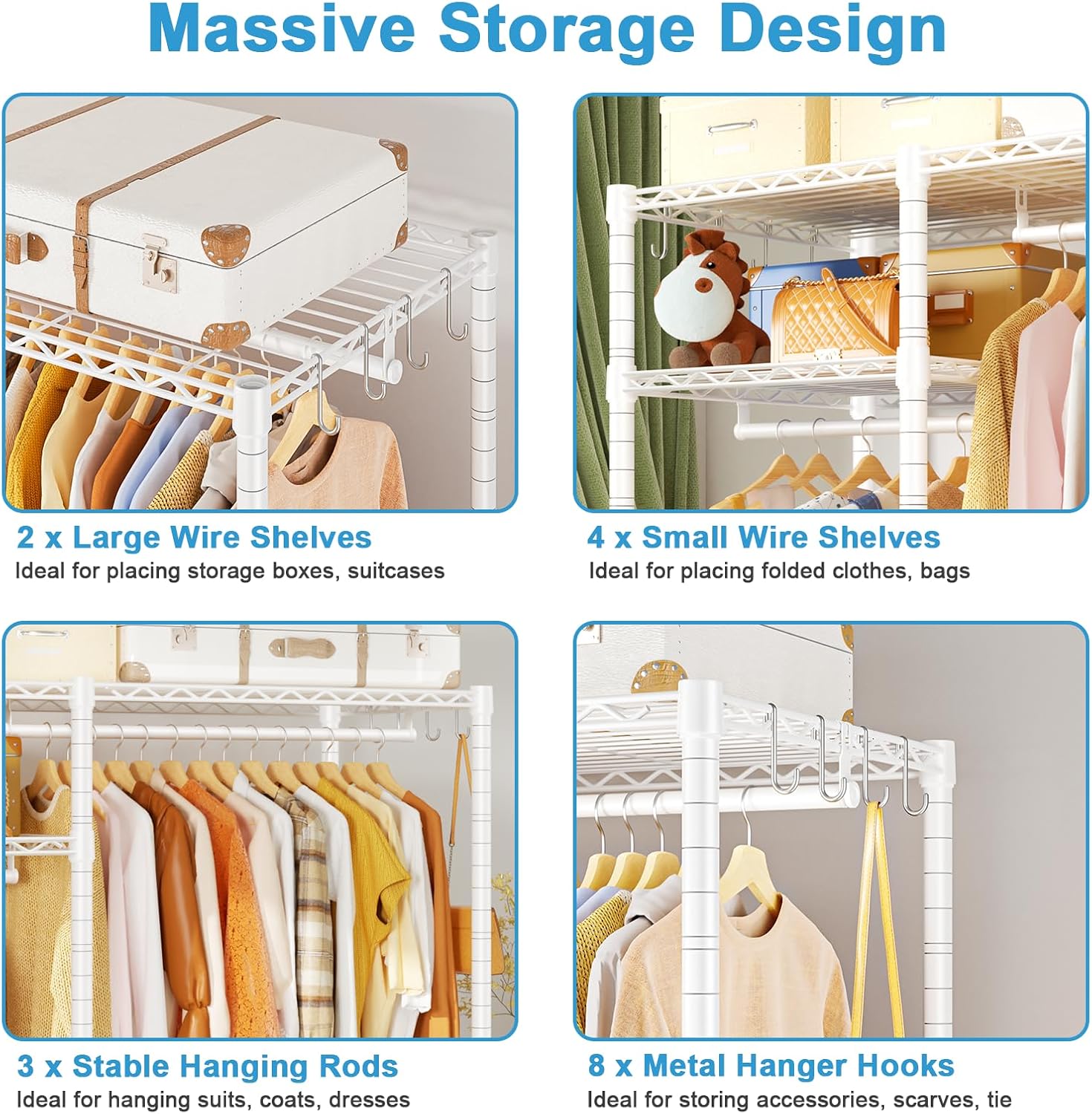 Ulif F7 Medium Garment Rack, Heavy Duty Clothes Rack, Clothing Racks for Hanging Clothes, 6-Tiers Freestanding Portable Closet Storage Rack 45'' W × 14.6'' D × 76.6'' H, Max Load 750 Lbs, White