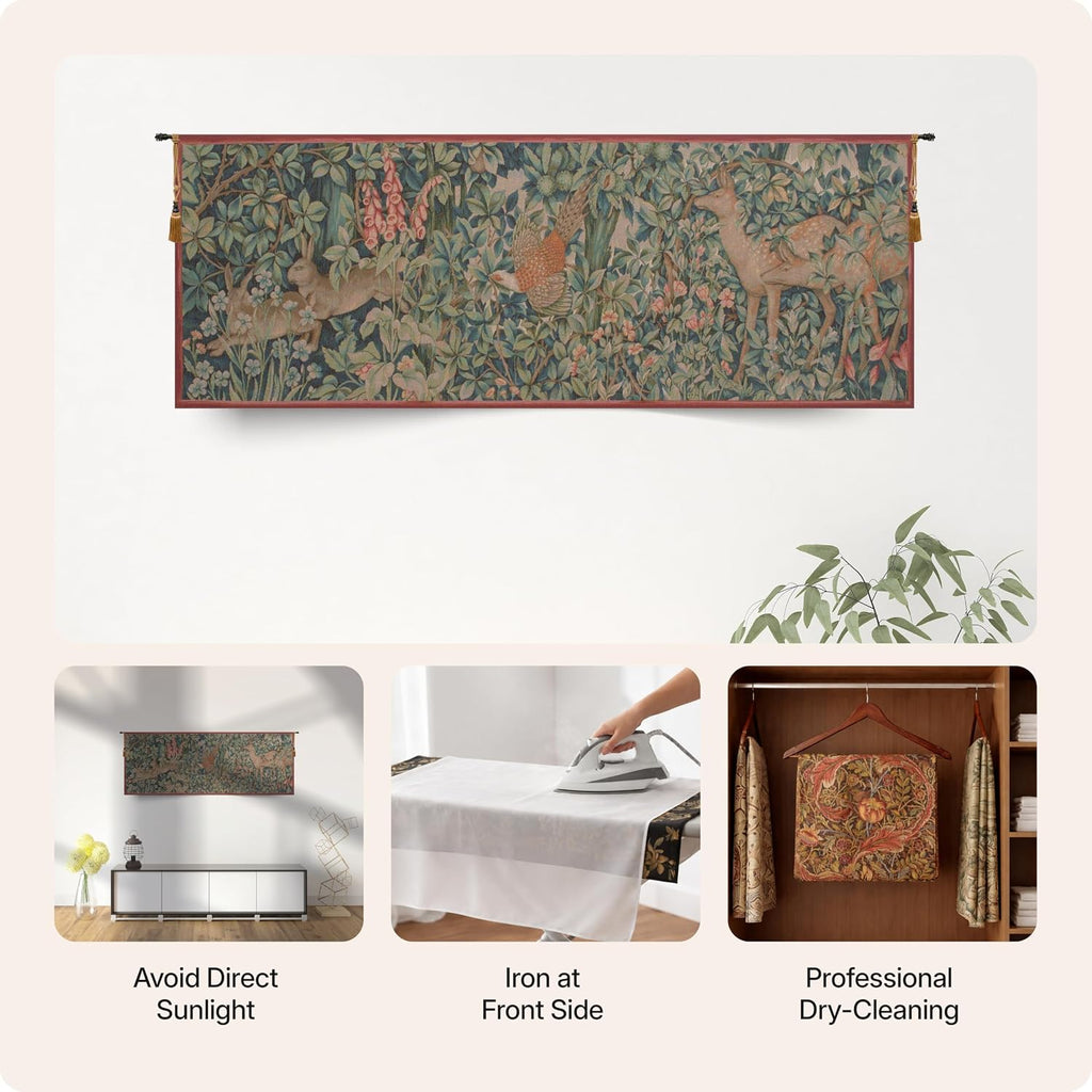 Charlotte Home Furnishings Inc French Boho Tapestry Wall Hanging 29 x 79 in, Rabbit, Pheasant, and Doe Aesthetic Woven Wall Art decor for Living Room Home Decor, European Cotton Jacquard Woven