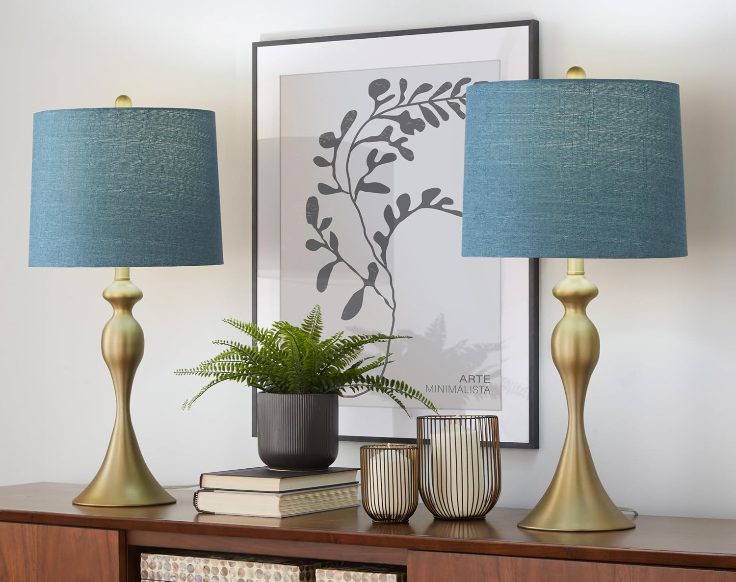Ashland 27' Metal Table Lamps Set of 2, Desk Lamp, Bedside Lamps for Night Stands, Nightstand Lamp, Small Lamp, Small Table Lamps for Living Room Set of 2 (Gold Metal, Moroccan Blue Linen)