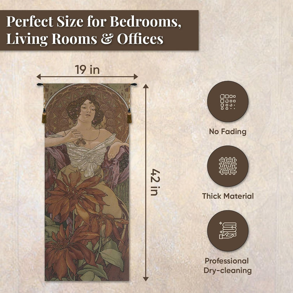 Charlotte Home Furnishings Inc - Mucha Rubis Belgian Premium Tapestry Wall Hanging |19x42 in Viscose Polyester Blend Boho Vintage Woven Wall Tapestry for Home & Wall Art by Alphonse Mucha
