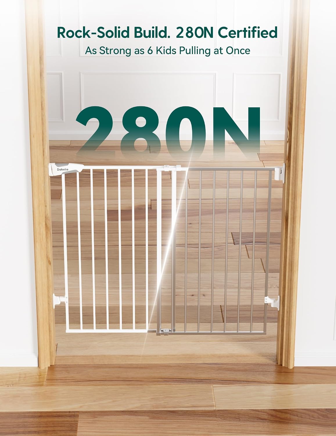 Babelio Baby Gate for Stairs, Kitchen & Doorways, No Bottom Bar| Easy Installation| One-Handed Operation| Auto-Close| Hardware Mount (Drill Needed) Safety Dog Gate (White - 2 Pcs, 26-43' W, 28' H)