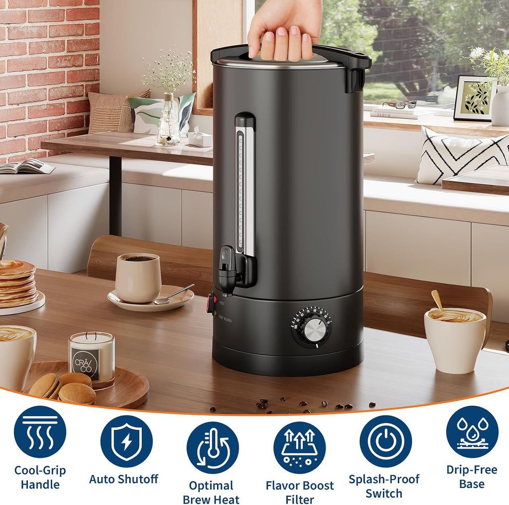 Takywep 12l/80 Cup Commercial Coffee Urn, 3.2 Gallon Double-Wall Large Capacity Coffee Maker, Stainless Steel Hot Beverage Dispenser for Catering, Buffet, Wedding, and Events