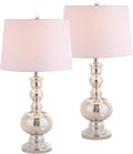 JONATHAN Y 28.5' Mercury Silver Glass Table Lamp Set of 2 for Living Room Bedroom Decor, Modern Bedside Lamps with White Linen Shade, LED Bulbs Included (JYL1061D-SET2)