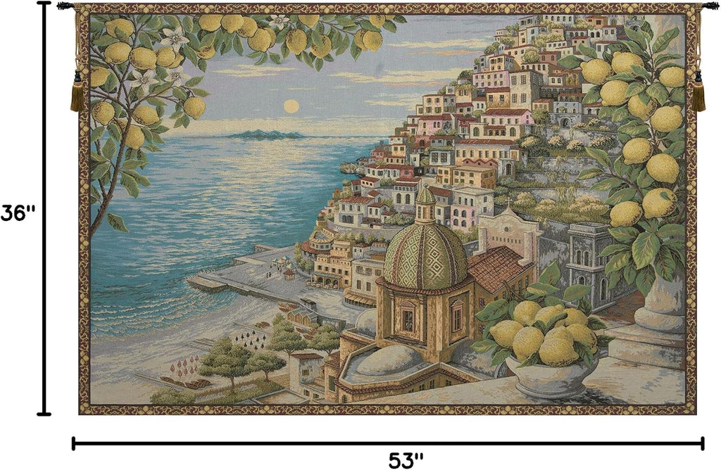 Charlotte Home Furnishings Italian Tapestry Wall Hanging 36x 53 in Amalfi Coast Wall Art Woven Boho Tapestry for Bedroom Aesthetic Living Room and Home Decor European Soft Cotton Jacquard Woven