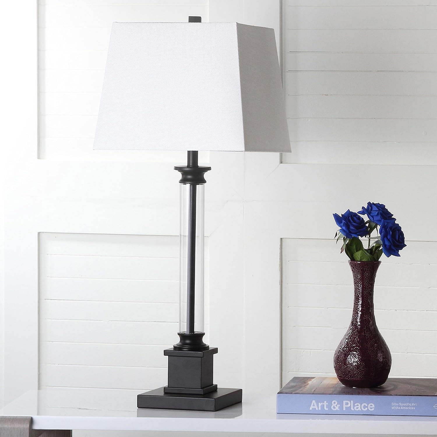 SAFAVIEH Lighting Collection Davis Modern Farmhouse Black 31-inch Bedroom Living Room Home Office Desk Nightstand Table Lamp Set of 2 (LED Bulbs Included)