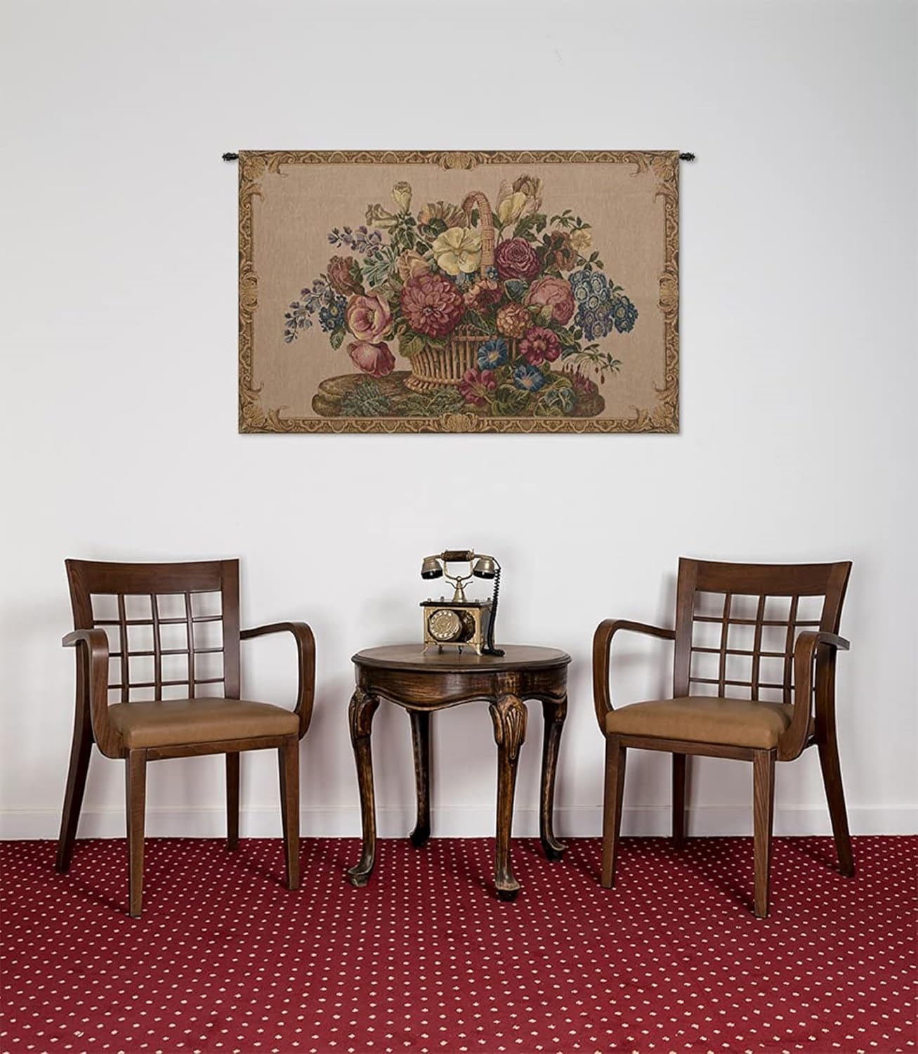 Charlotte Home Furnishings Inc. Flower Basket With Cream Chenille Italian Tapestry Wall Hanging 24 X 42 Inch Viscose Cotton & Polyester Blend Wall Art Perfect for Home & Wall Decor By Alberto Passini