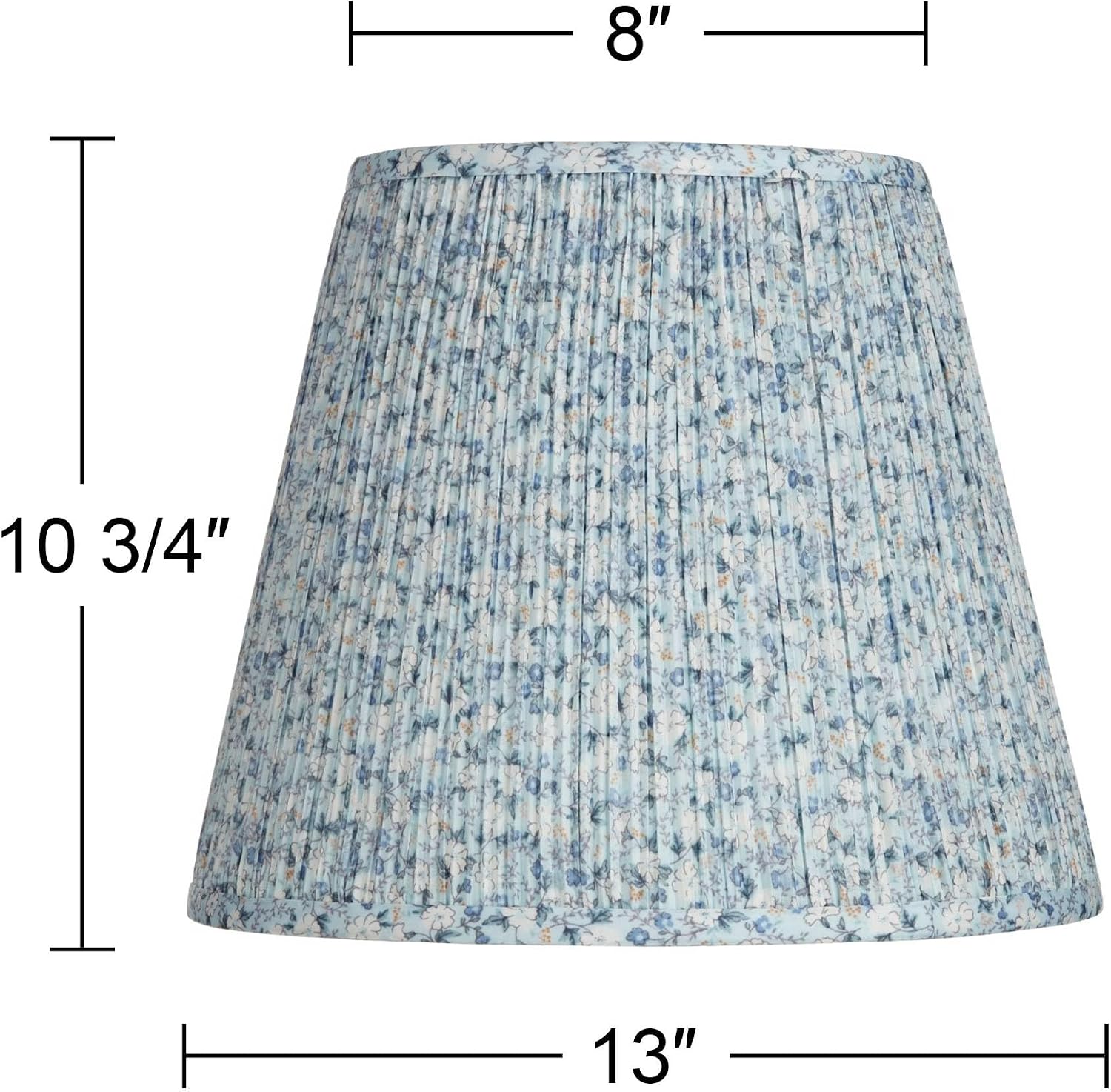 Set of 2 Hardback Pleat Empire Print Cottage Core Lamp Shades Blue Floral Medium 8' Top x 13' Bottom x 10.75' High x 11' Slant Spider with Replacement Harp and Finial Fitting - Springcrest