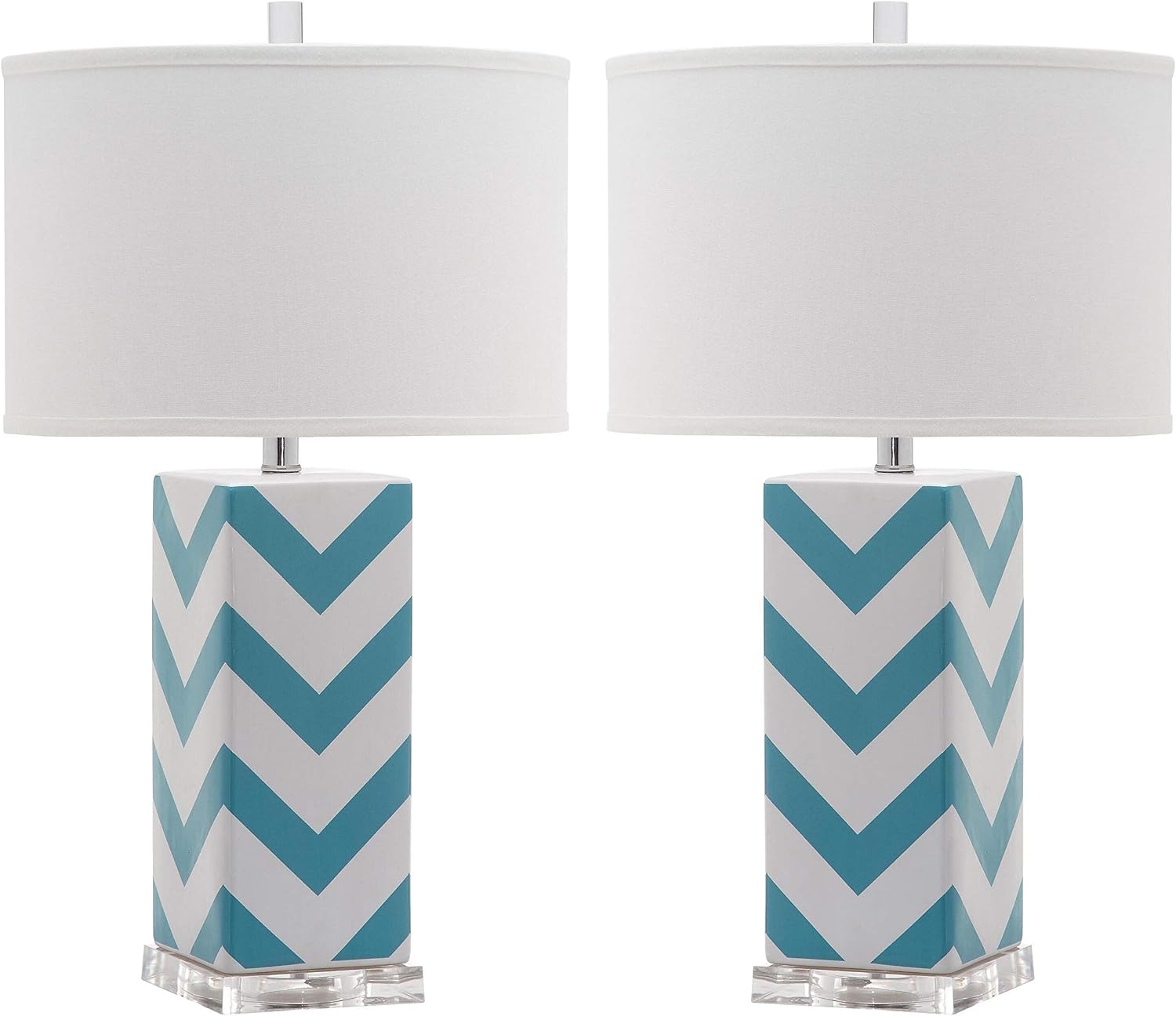 SAFAVIEH Lighting Collection Chevron Modern Contemporary Light Blue Stripe 27-inch Bedroom Living Room Home Office Desk Nightstand Table Lamp Set of 2 (LED Bulbs Included)
