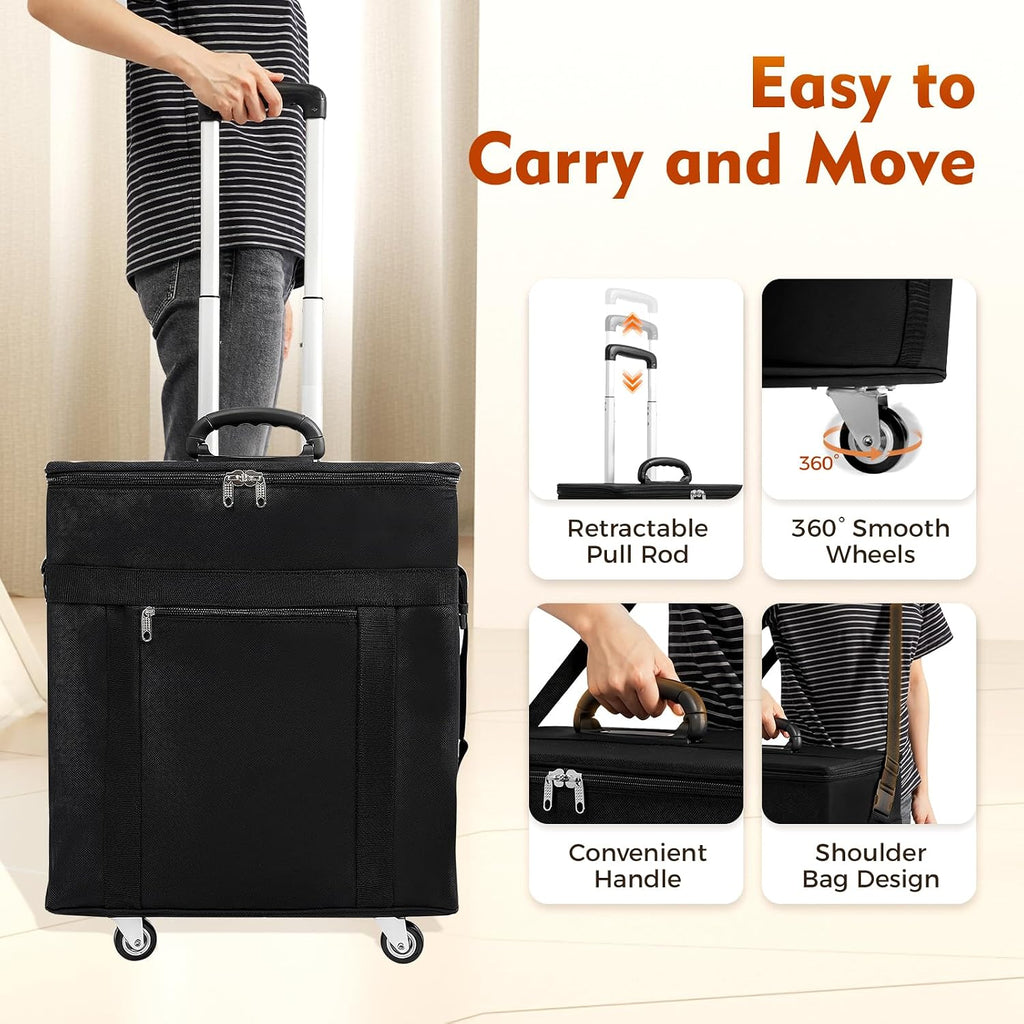 Glasses Case, 180 Slots Eyeglasses Storage Trolley Case with 4 Wheels, Portable Eyewear Organizer with 12 Independent Trays and Retractable Pull Rod, Eyeglass Storage Organizer for Storing Glasses