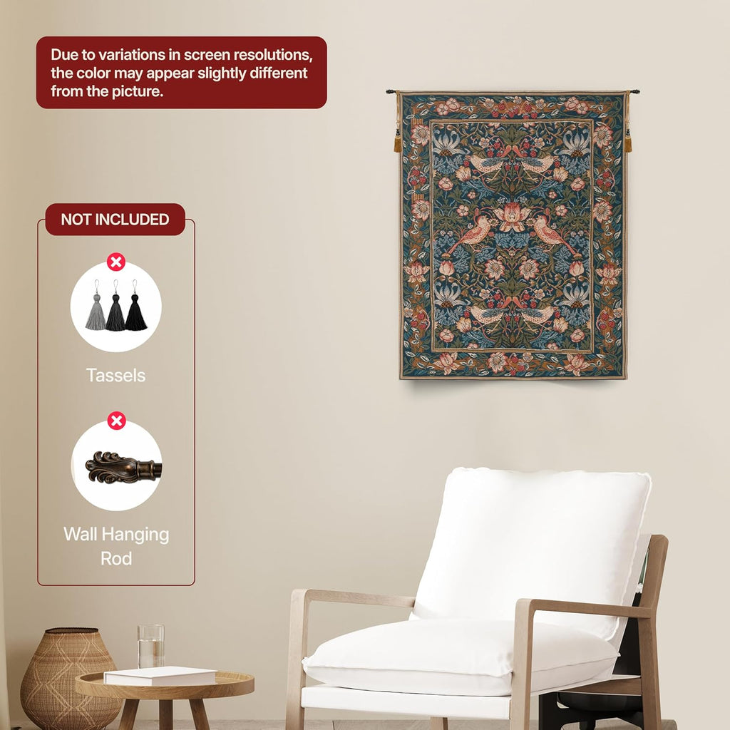 Charlotte Home Furnishings Inc French Boho Tapestry Wall Hanging 26 x 19 in, Birds Face to Face Wall Tapestry decor for Living Room Home Decor, European Cotton Jacquard Woven