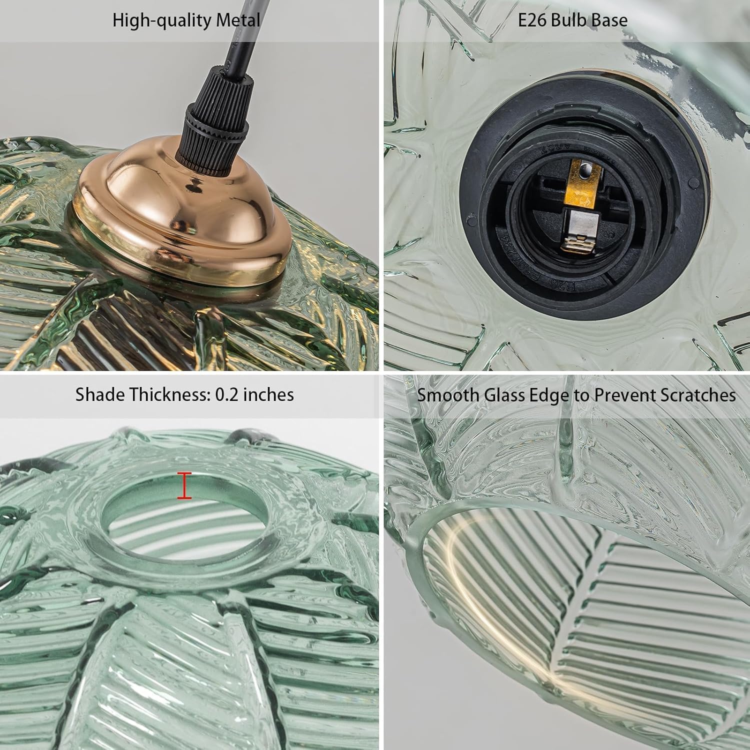 Blown Glass Pendant Light, Mid Century Green Hanging Light Fixture for Dining Room Bedroom, Single Globe Pendant Light Kitchen Island with Adjustable Cord, E26 Base