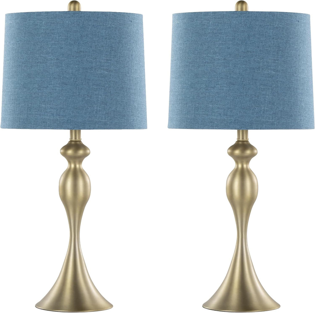 Ashland 27' Metal Table Lamps Set of 2, Desk Lamp, Bedside Lamps for Night Stands, Nightstand Lamp, Small Lamp, Small Table Lamps for Living Room Set of 2 (Gold Metal, Moroccan Blue Linen)